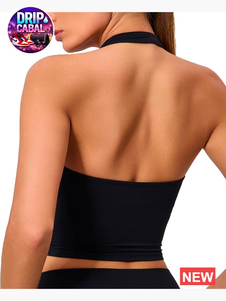 Halter Sports Bra Longline Yoga Bra Crop Top Tank Top Light Support Wireless